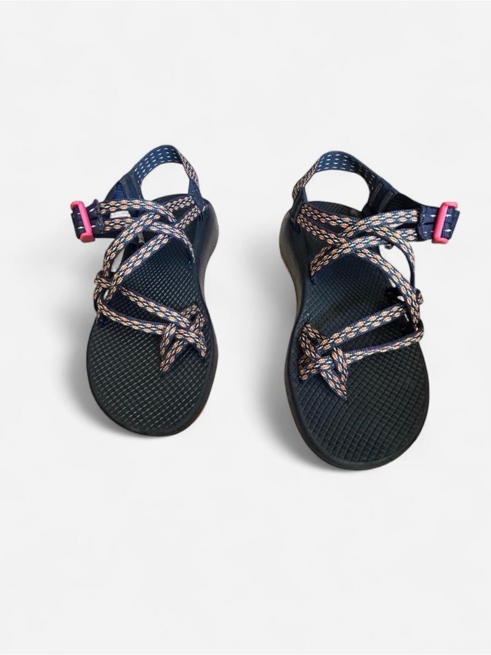 Chaco Navy Braided-Strap Sandals with Pink Buckles Size W9